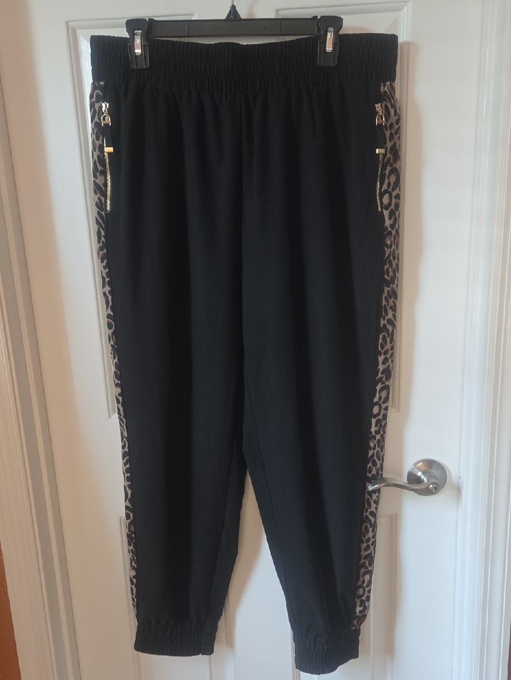Chico's Black Joggers with Leopard Side Stripe